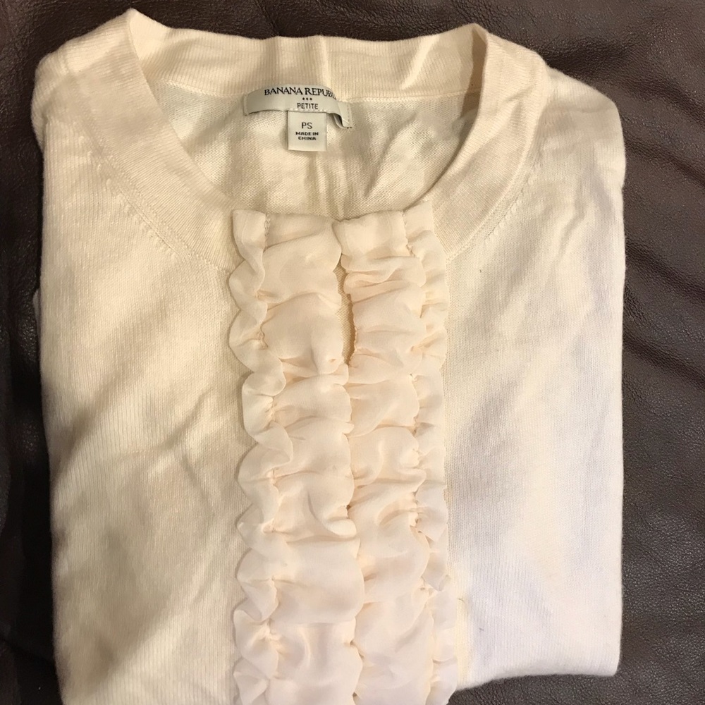 Banana Republic Cream Cardigan with Ruffle Front